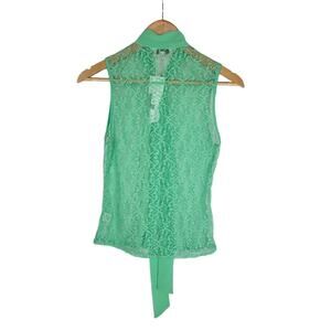 Naked Zebra Sheer Seafoam Green Lace Top S
